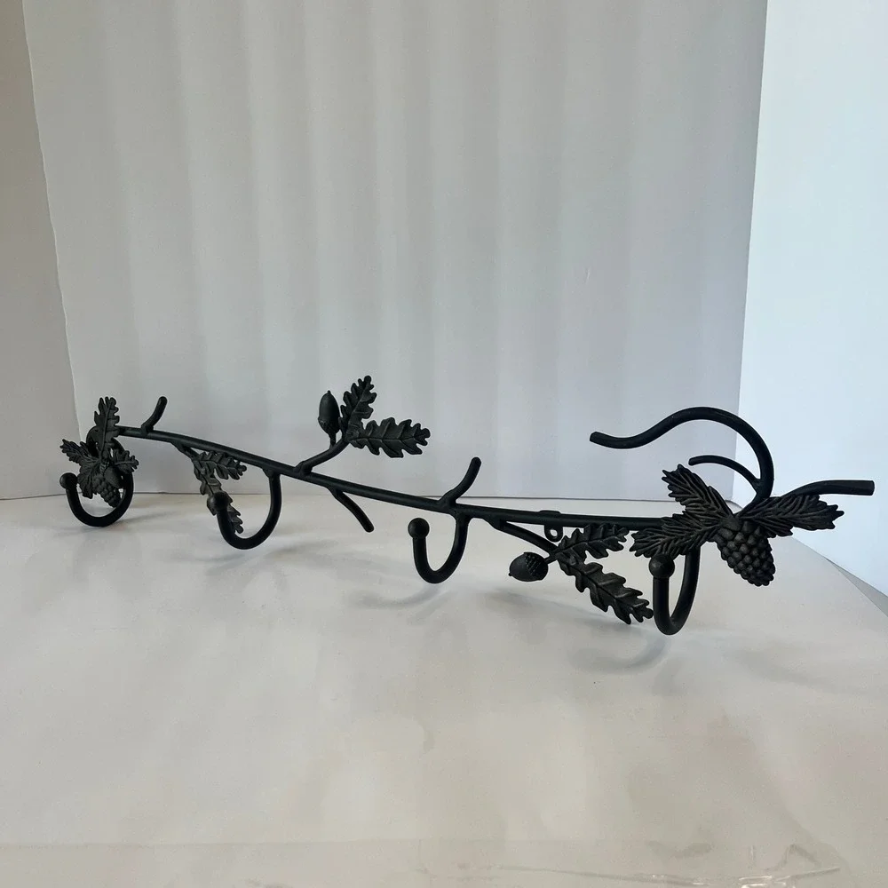 Longaberger Wrought Iron Oak Leaf Acorn Pinecone Wall Mount Hook Rack Black 24in